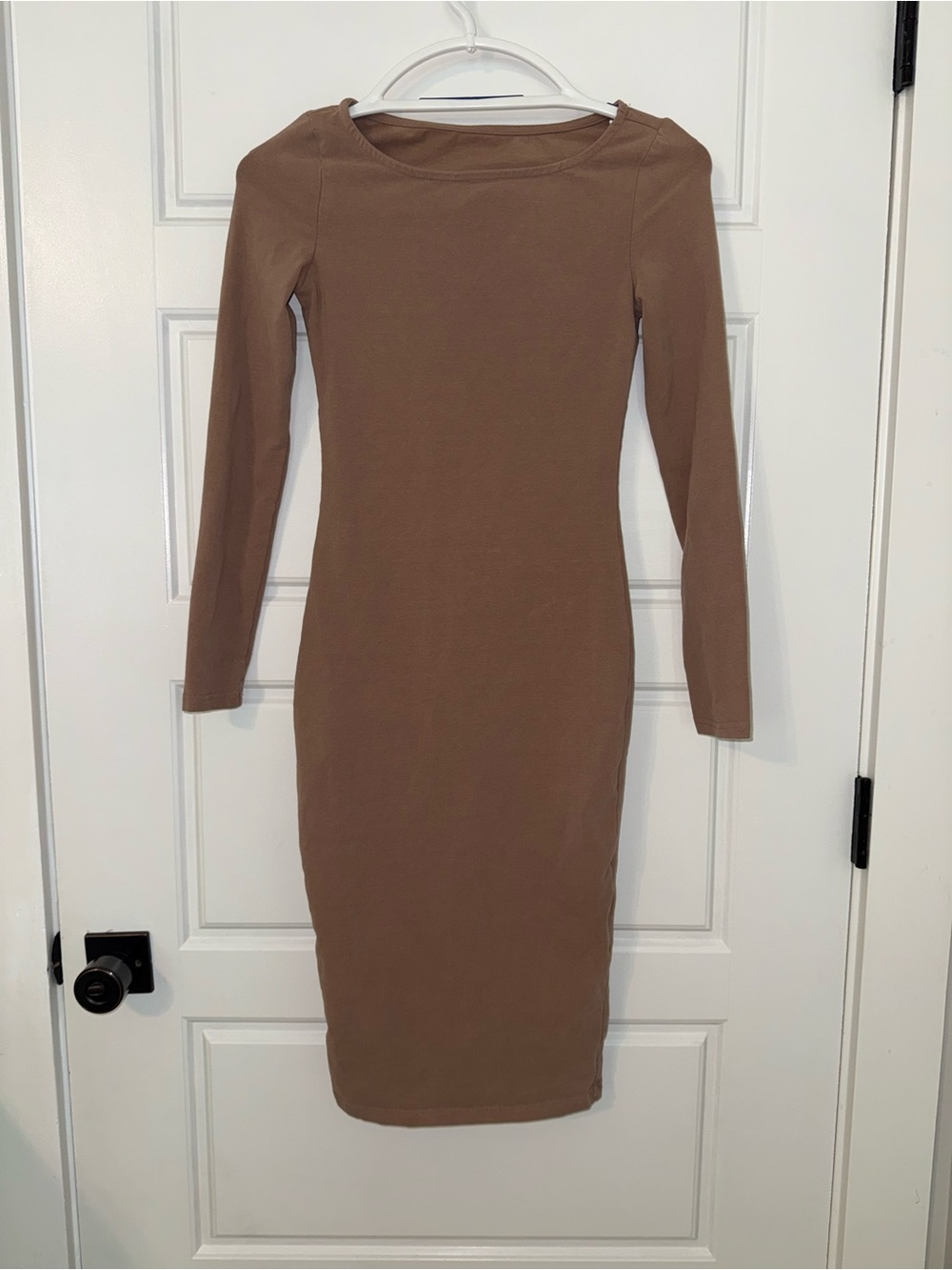 SHEIN Brown Long Sleeve Bodycon Midi Dress